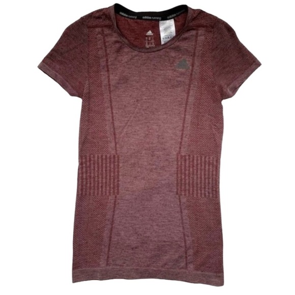 Adidas Women's Running T-Shirt Top Crew neck Short Sleeves Burgundy Size XS - Picture 2 of 12